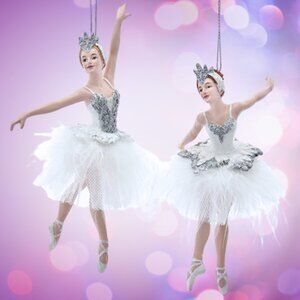 Snow Queen Ballerinas Christmas Ornament 2pc White Feather Nutcracker Kurt Adler